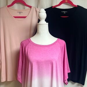 Set of 3 short sleeve tees. 3X- Croft&Barrow black/ pink & Tek Gear-Pink ombré